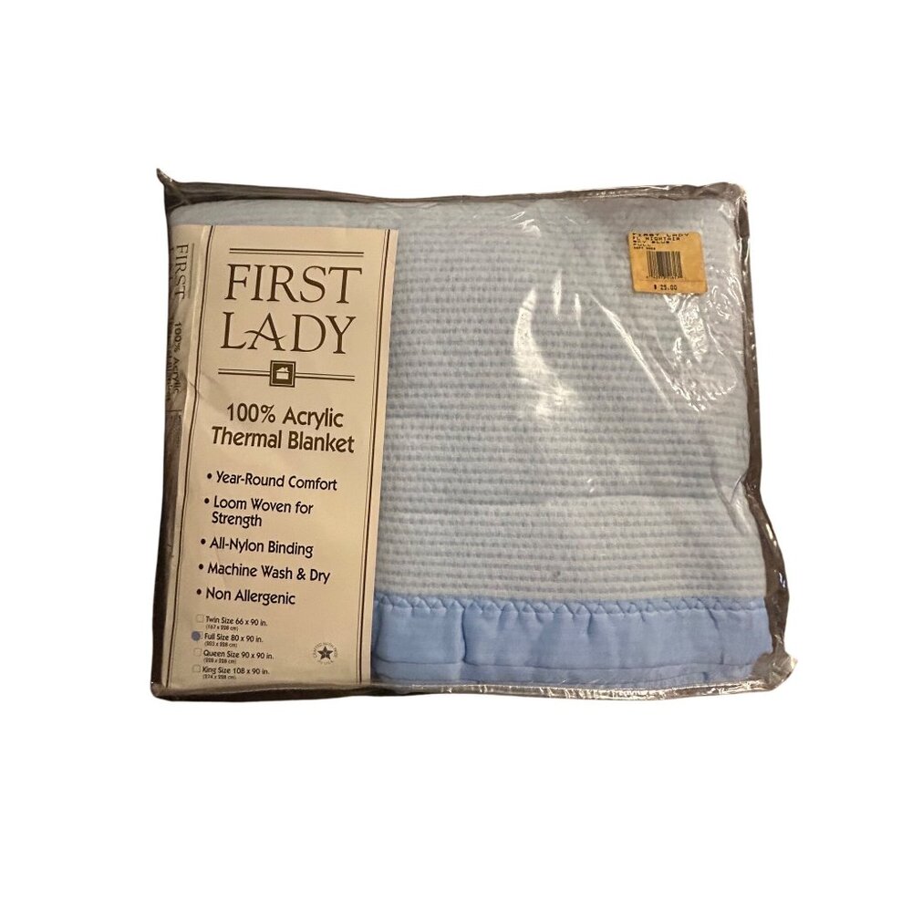 First Lady 100% Acrylic Thermal Blanket Full Size 80 X 90 Inches Light Blue Mach